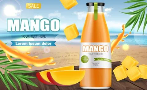 Mango juice Vector realistic. Product placement mock up. Packaging design. 3d Stock Illustration