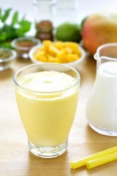 Mango lassi smoothie drink. Stock Photos