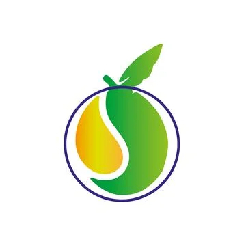 Mango with leaves logo concept. Vector Design Illustration. Symbol and Icon Vect Stock Illustration
