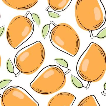 Mango line art pattern. Hand drawn mango background. Seamless pattern with mango Stock Illustration