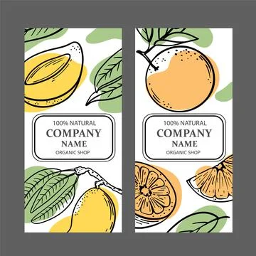 MANGO ORANGE LABELS Design Sketch Vector Illustration Set Stock Illustration