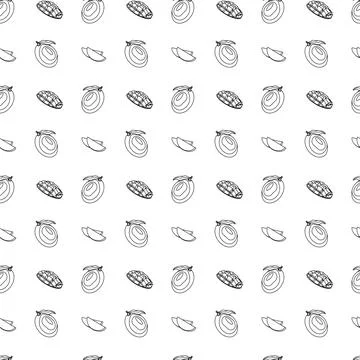 Mango outline seamless pattern on white background. Stock Illustration