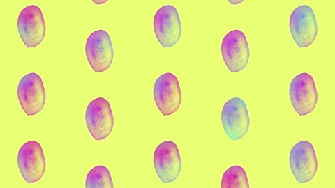 Mango pattern in vibrant gradient holographic neon colors. Concept art. Minimal Stock Footage 167486824