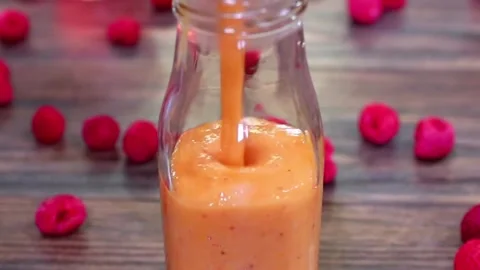 Mango Peach and Raspberry Smoothie, Summer Drinks Stock-Footage 286218550