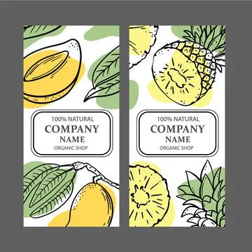 MANGO PINEAPPLE LABELS Design Sketch Vector Illustration Set Stock Illustration