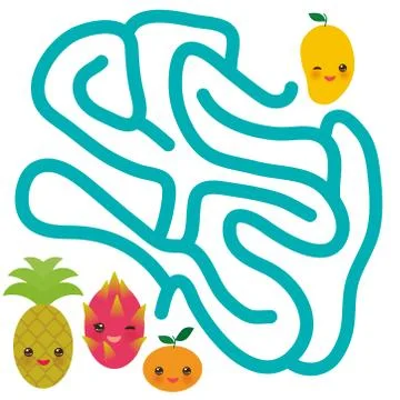 Mango pineapple mandarin dragon fruit kawaii funny fruits, pastel colors on w Stock Illustration