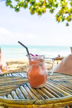 Mango, pineapple, watermelon and yoghurt smoothies jar Stock Photos
