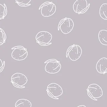 Mango red leaf fruit line seamless pattern Stock Illustration