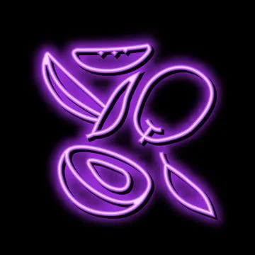 Mango ripe cut leaf red neon glow icon illustration Stock Illustration
