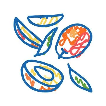 Mango ripe cut leaf red icon doodle illustration Stock Illustration