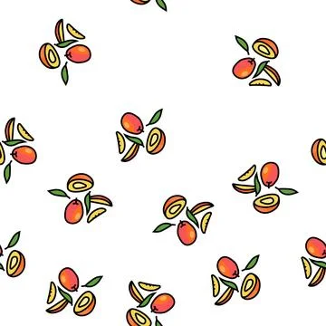 Mango ripe cut leaf red vector seamless pattern Stock Illustration