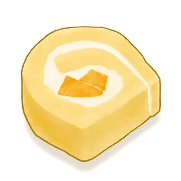 Mango roll cake, sliced cream jam roll with fruit bakery Stock Illustration