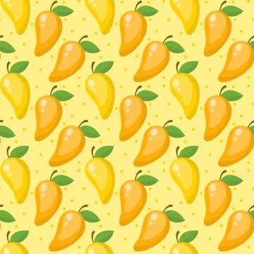 Mango seamless pattern, endless background, texture. Fruits background Vector Stock Illustration