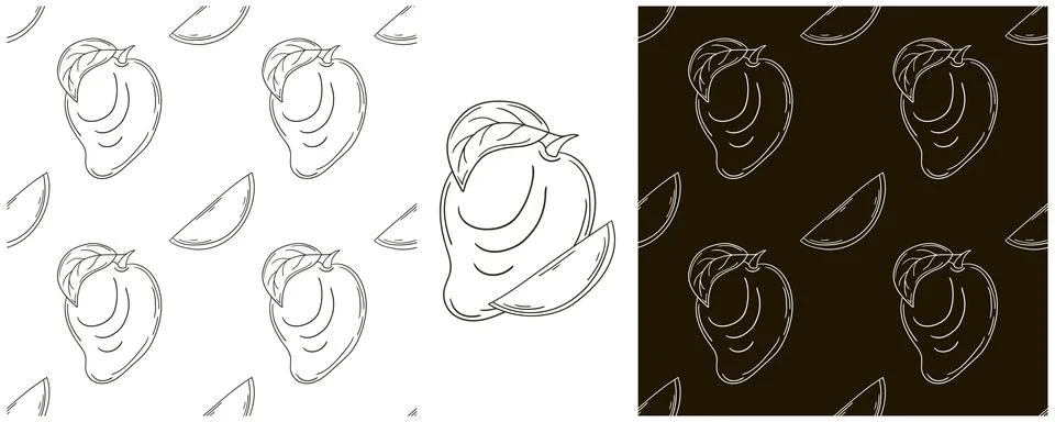 Mango. Seamless pattern for kitchen, restaurant or shop. Set in hand draw sty イラスト素材