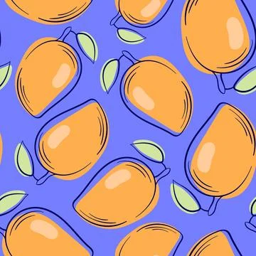 Mango seamless pattern in outline pattern. Hand drawn design for package Stock Illustration