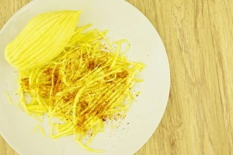 Mango slice with cayenne pepper and sugar Stock Photos