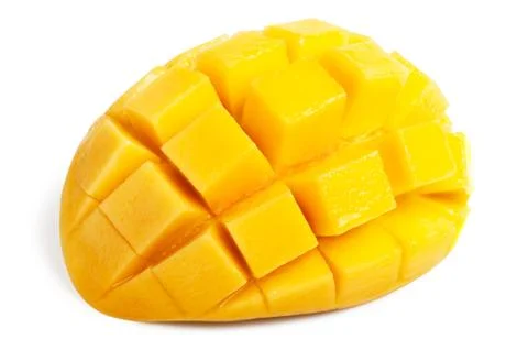 Mango slice cut to cubes isolated Stock Photos