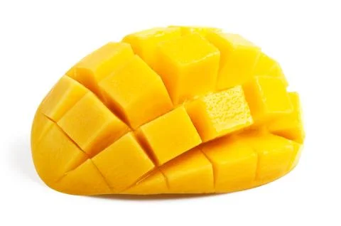 Mango slice cut to cubes isolated Stock Photos