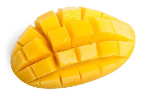 Mango slice cut to cubes isolated Stock Photos