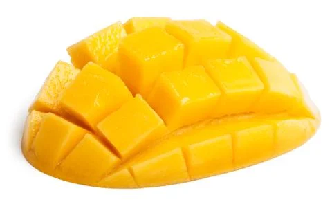 Mango slice cut to cubes isolated Stock Photos