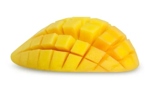 Mango slice cut to cubes isolated Stock Photos