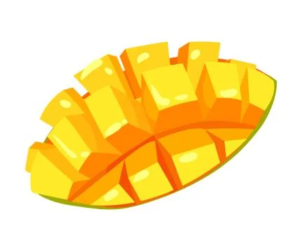 Mango slice cut into pieces. Vector illustration on white background. Ilustración de archivo
