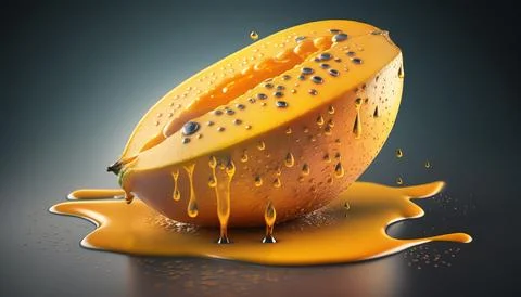 Mango slice with water drops. Isolated on background. Stock Illustration