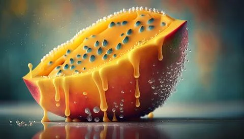 Mango slice with water drops. Isolated on background. Stock Illustration