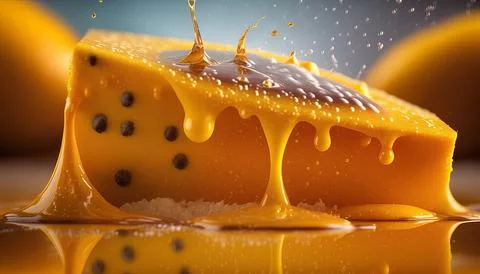 Mango slice with water drops. Isolated on background. Stock Illustration