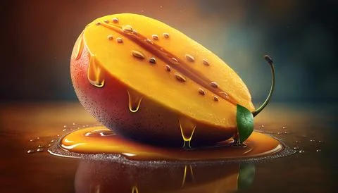 Mango slice with water drops. Isolated on background. Stock Illustration