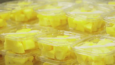 Mango Slices Packed by Workers Preparation in Factory Industry Vídeo Stock 166455766