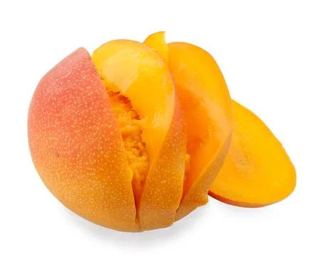 Mango with slices on a white background. Stock Photos