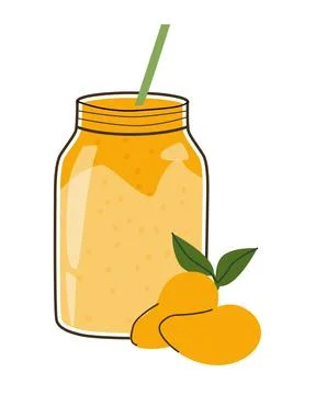 Mango smoothie in a jar, cartoon doodle vector illustration isolated Stock Illustration