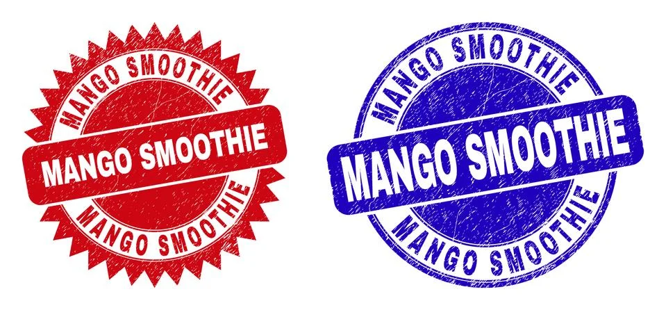 MANGO SMOOTHIE Rounded and Rosette Seals with Unclean Texture Illustrazione stock