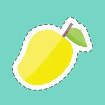 Mango Sticker in trendy line cut isolated on blue background Stock Illustration
