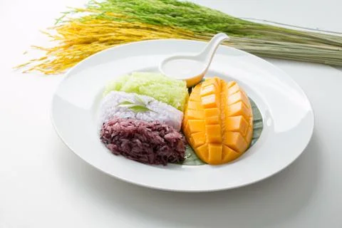 Mango with Sticky Rice Stock Photos