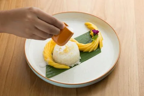 Mango sticky rice. Stock Photos