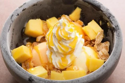 Mango Stone parfait Mango of acidity is perfect to combined after meals and i Stock Photos