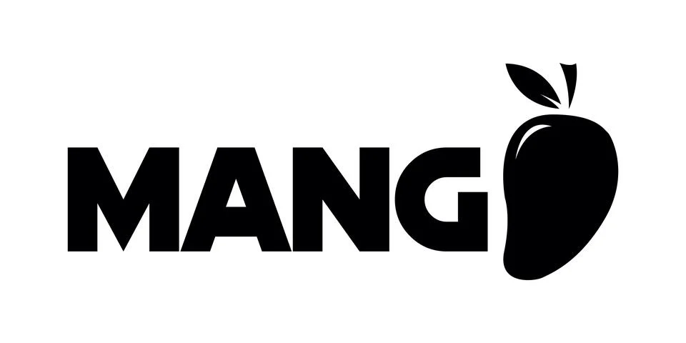 Mango-Themed Typography Logo with Fruit Silhouette Design Stock Illustration