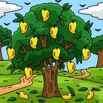 Mango Tree Fruit Plant Nature Colored Cartoon 스톡 일러스트