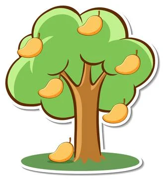 A mango tree sticker on white background 스톡 일러스트