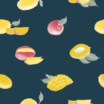 Mango tree vintage seamless pattern. Botanical mango fruit background. Engr.. Stock Illustration