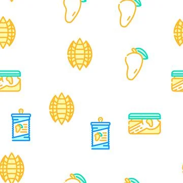 Mango Tropical Fruit Vector Seamless Pattern Stock Illustration