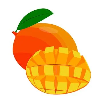 Mango whole and half. vector isolated on a white background. Stock Illustration