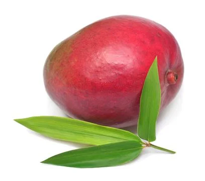 Mango whole with leaves isolated on white background 스톡 사진