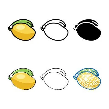 Mango yellow leaf fruit color icon set vector Stock Illustration