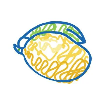Mango yellow leaf fruit icon doodle illustration Stock Illustration