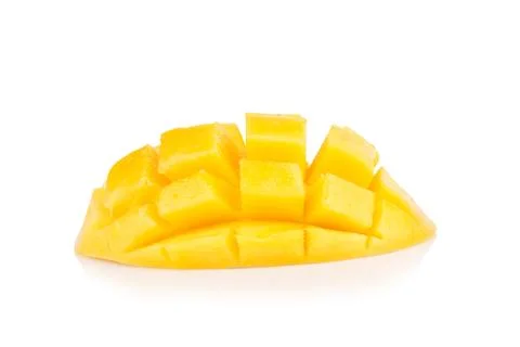 Mango yellow Peel square cube piece isolated on white background Stock Photos