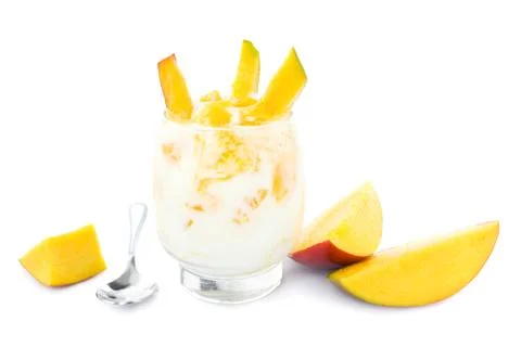 Mango yogurt on white Stock Photos