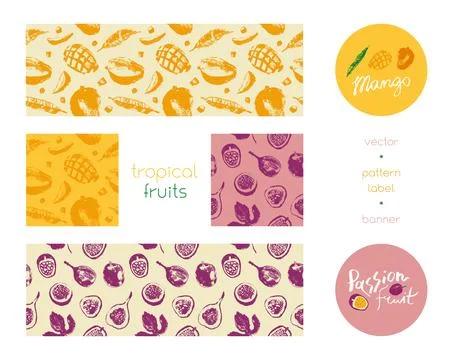 Mangoes seamless pattern - Vector hand drawn mango drawings Stock Illustration